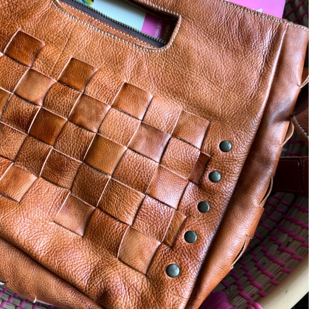 BED|STU Woven Leather Crossbody Bag in Cognac Tan - Picture 8 of 16